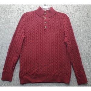Jmierr Sweater Mens XL Dark Red Cable Knit‎ Thick Viscose Elbow Patch Mock Neck